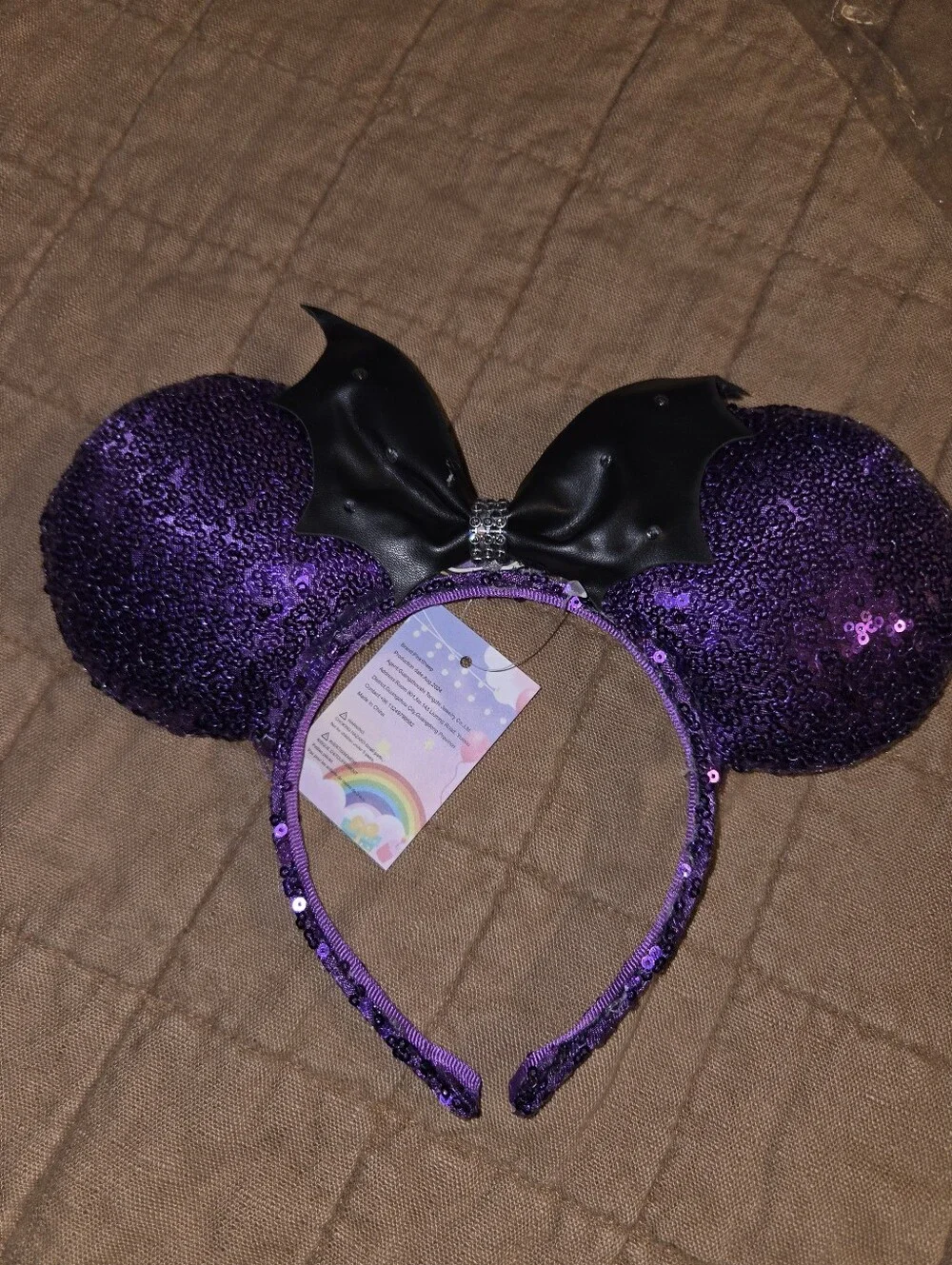 Liggt Uo Purple Sequin Bat Ears Kids Costume Headband